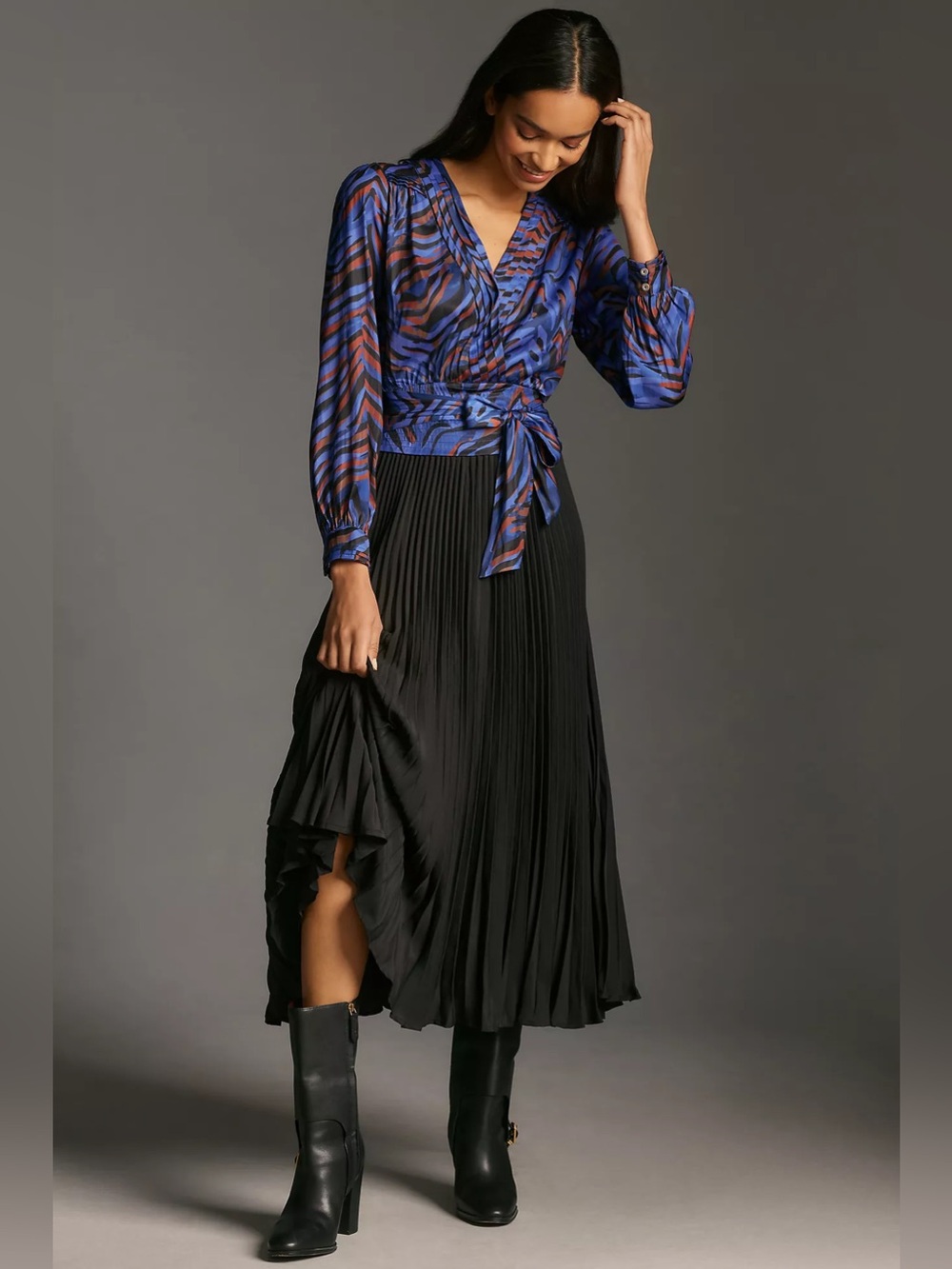Anthropologie V-Neck Faux Wrap Style Tie Long Sleeve Blouse